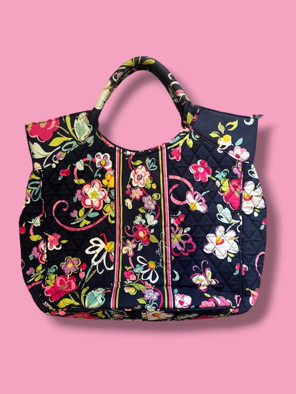 Vera Bradley Navy Floral Quilted Shoulder Tote